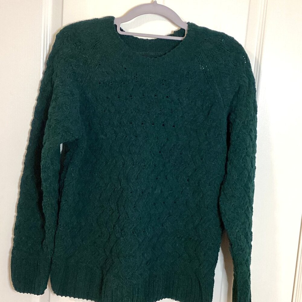 Bobeau Women's Dark Green Knit Sweater Size M Crew Neck 100% Polyester